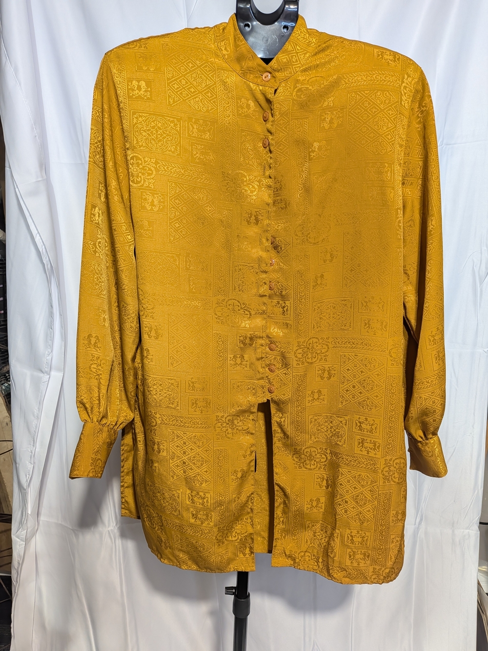 Women's Mustard Mandarin Collar Button-Down Shirt